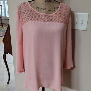 Van Heusen Soft Peach Blouse With Lace Detail And 3/4 Bell Sleeve